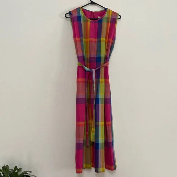 Vintage J.B.S Linen Blend Colorful Midi Dress 14, fits like 10 Pink - Picture 1 of 11